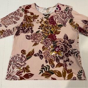 Christopher & Banks Pink Floral 3/4 Sleeve Top